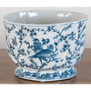 Danny's Fine Porcelain Blue & White Floral & Bird Pattern Round Scallop Planter Real Gold