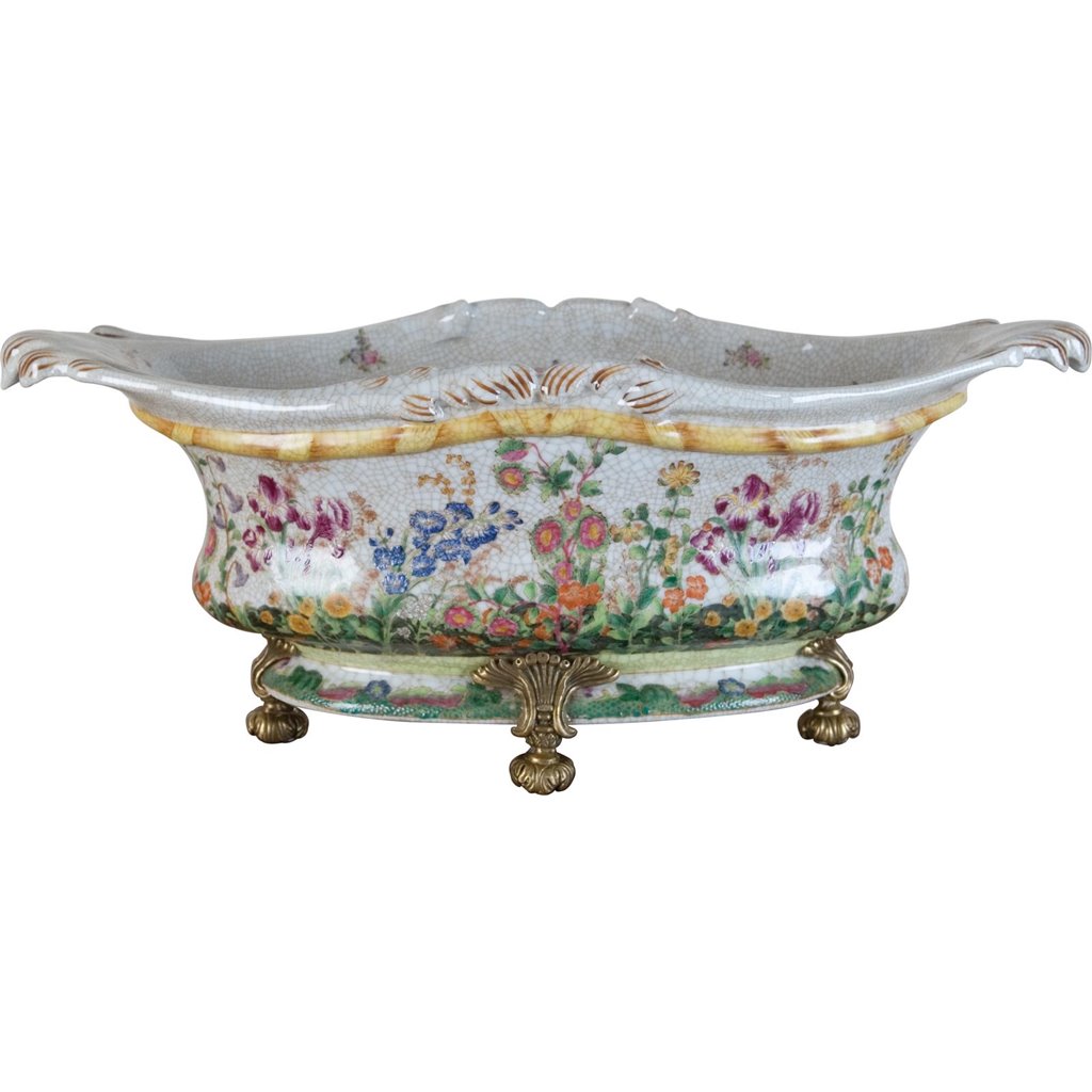 Danny's Fine Porcelain Oval Planter with Bronze Ormolu in Wild Breeze Collection