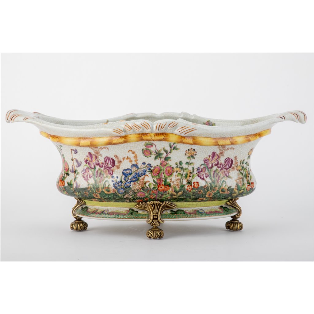 Danny's Fine Porcelain Oval Planter with Bronze Ormolu in Wild Breeze Collection