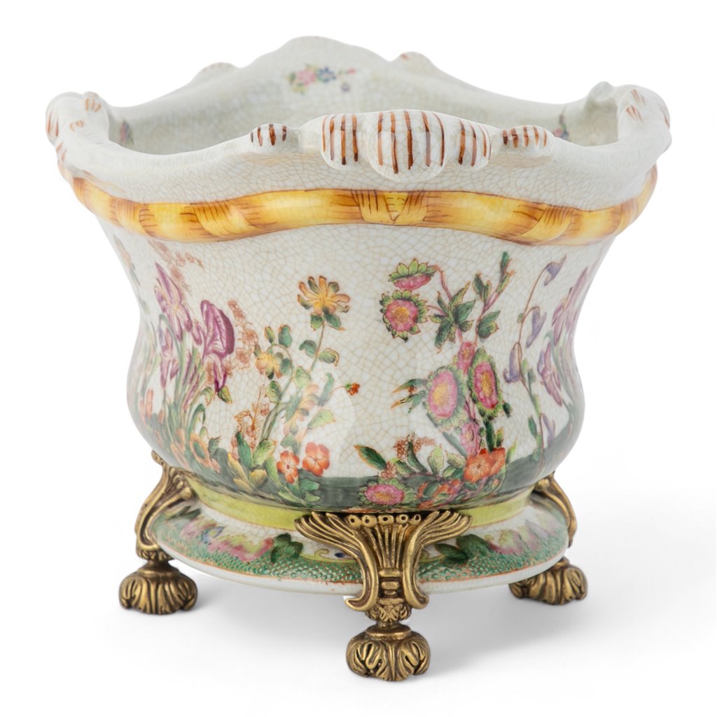 Danny's Fine Porcelain Oval Planter with Bronze Ormolu in Wild Breeze Collection