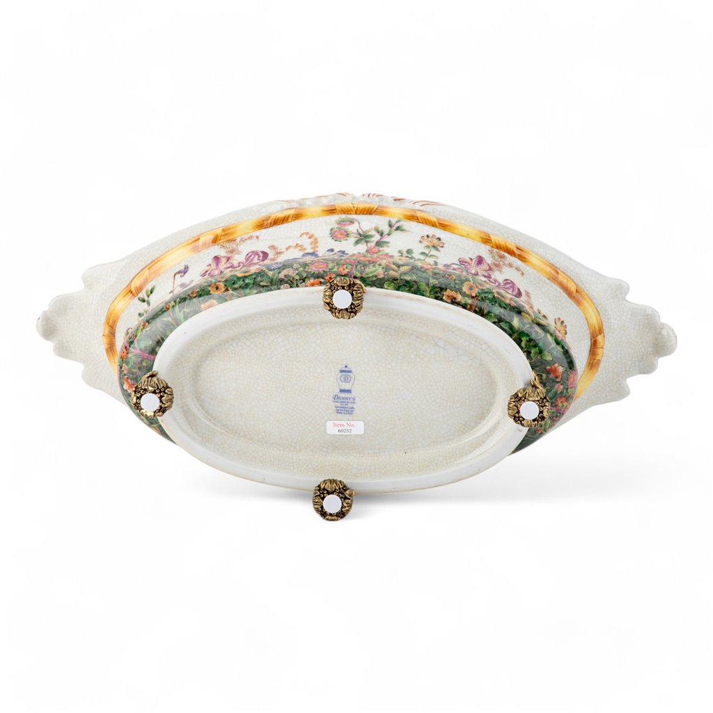 Danny's Fine Porcelain Oval Planter with Bronze Ormolu in Wild Breeze Collection