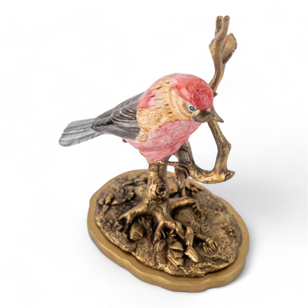Danny's Fine Porcelain Purple Finch Bird Figureine with Bronze Ormolu in Bird Figure