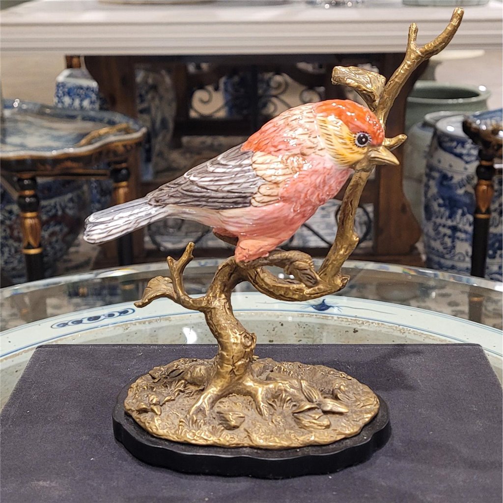 Danny's Fine Porcelain Purple Finch Bird Figureine with Bronze Ormolu in Bird Figure