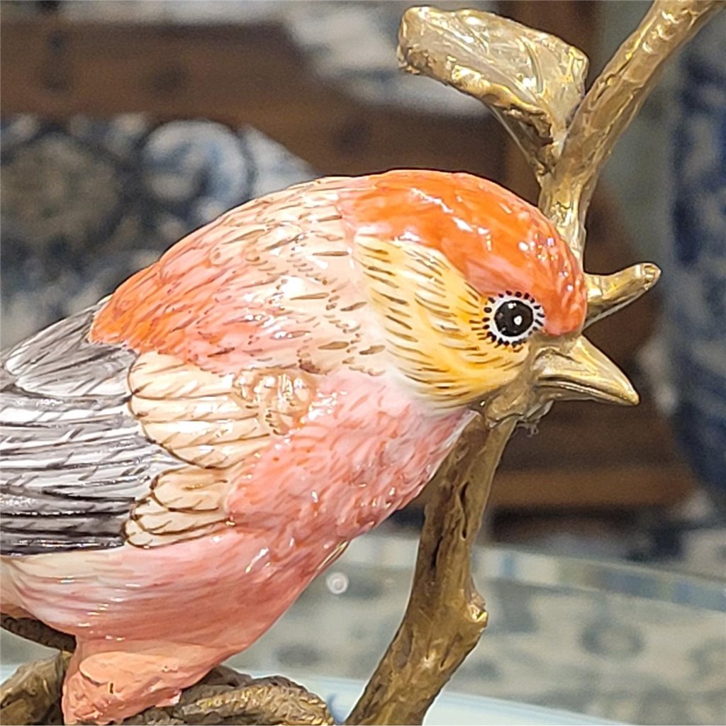 Danny's Fine Porcelain Purple Finch Bird Figureine with Bronze Ormolu in Bird Figure