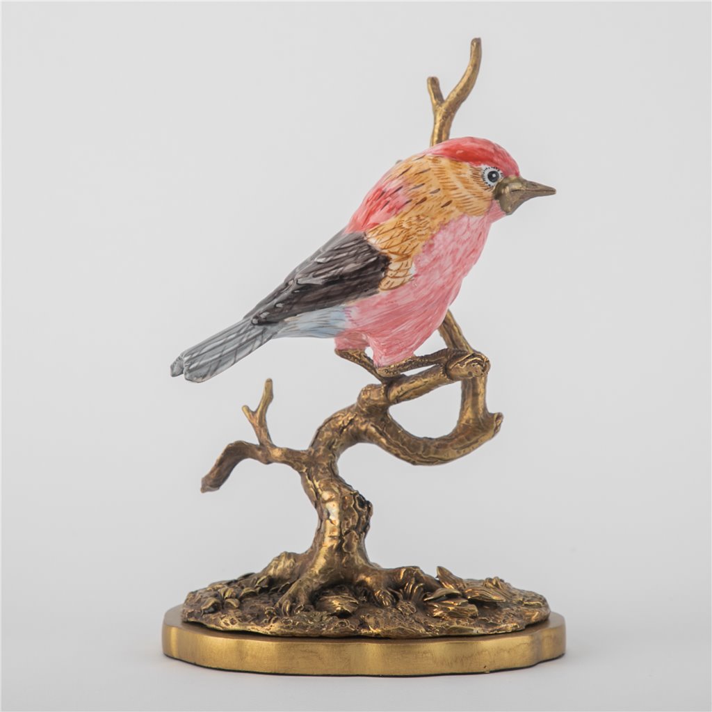 Danny's Fine Porcelain Purple Finch Bird Figureine with Bronze Ormolu in Bird Figure