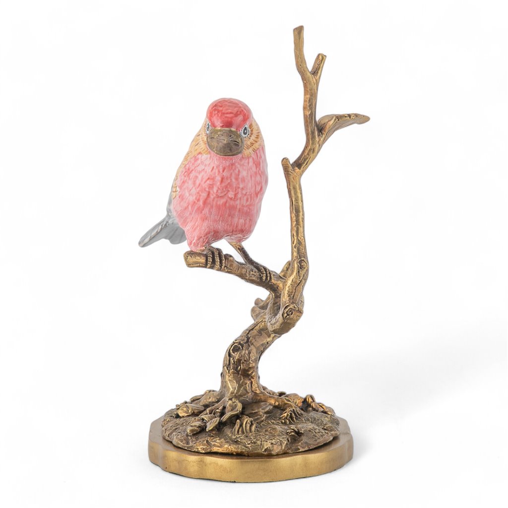 Danny's Fine Porcelain Purple Finch Bird Figureine with Bronze Ormolu in Bird Figure