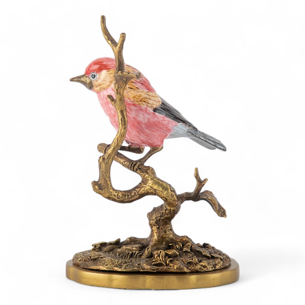 Danny's Fine Porcelain Purple Finch Bird Figureine with Bronze Ormolu in Bird Figure