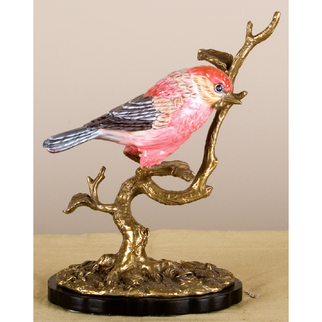 Danny's Fine Porcelain Purple Finch Bird Figureine with Bronze Ormolu in Bird Figure