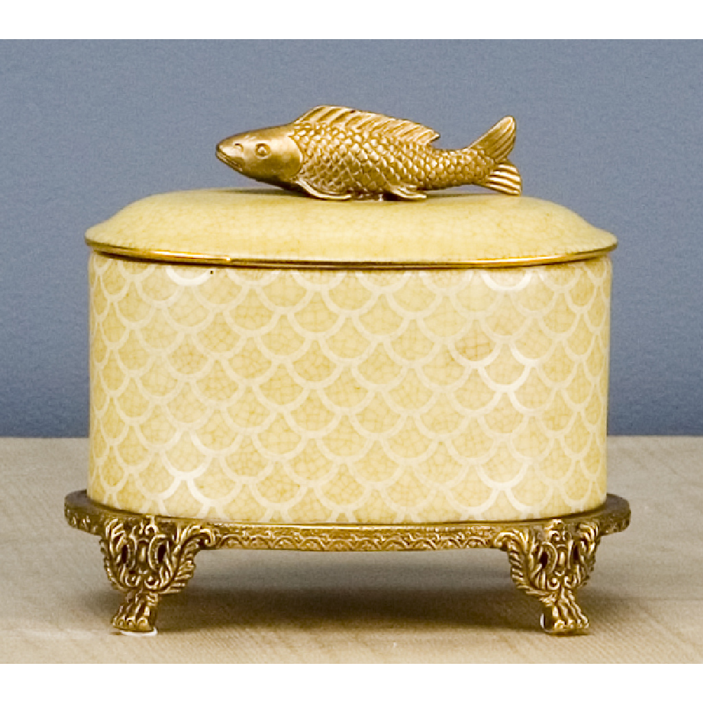 Danny's Fine Porcelain J Box with Bronze Fish
