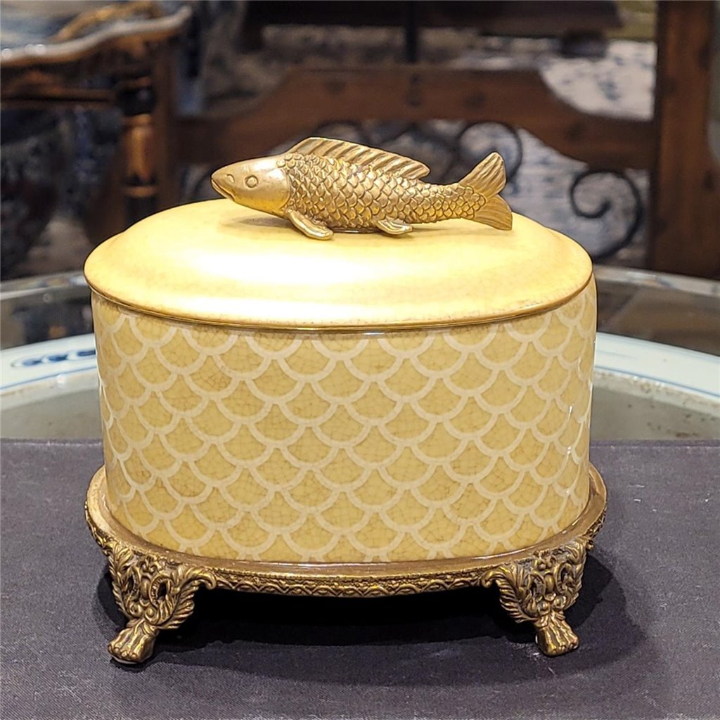 Danny's Fine Porcelain J Box with Bronze Fish