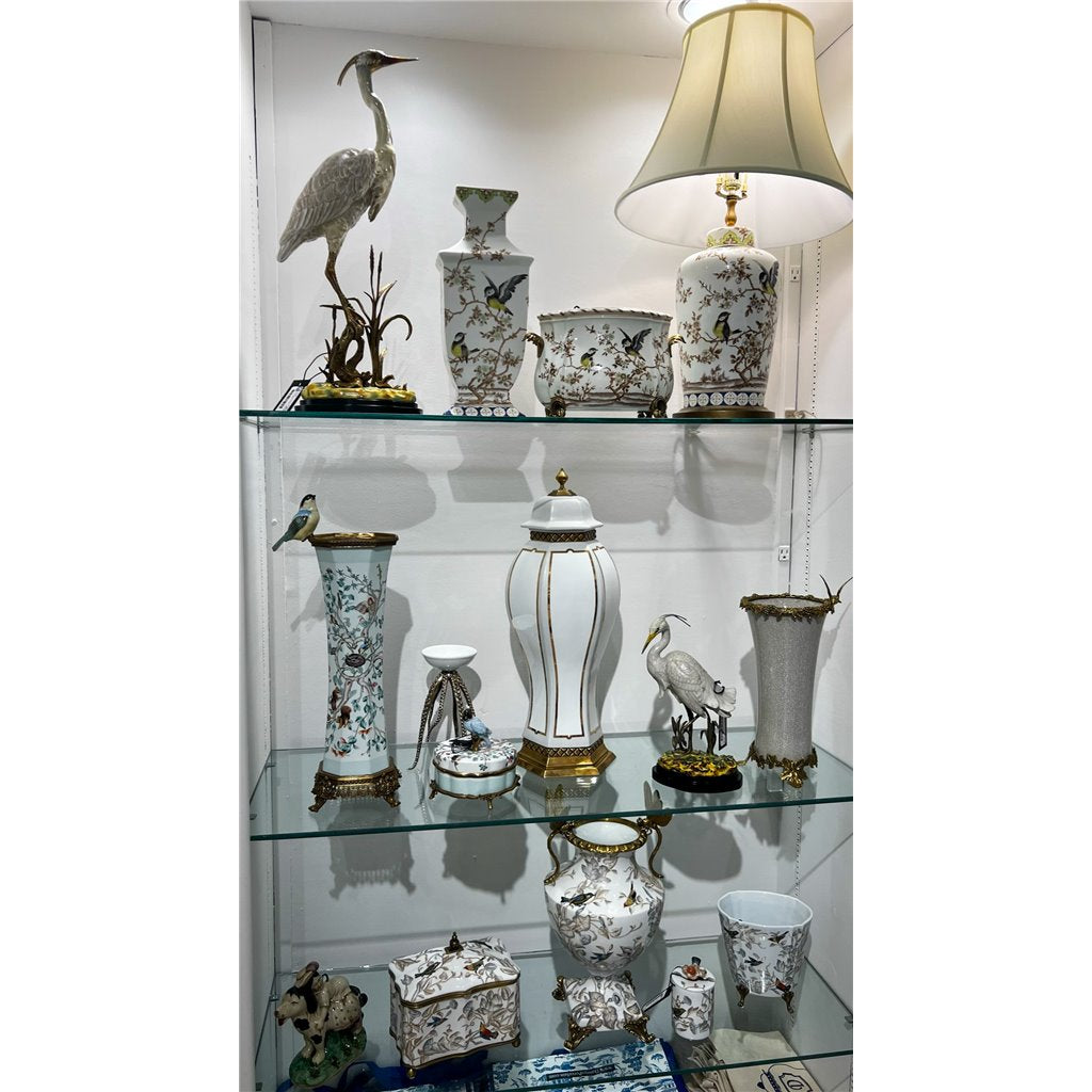 Danny's Fine Porcelain Floral & Bird Pattern Oval Planter with Bronze Ormolu in Xiamena