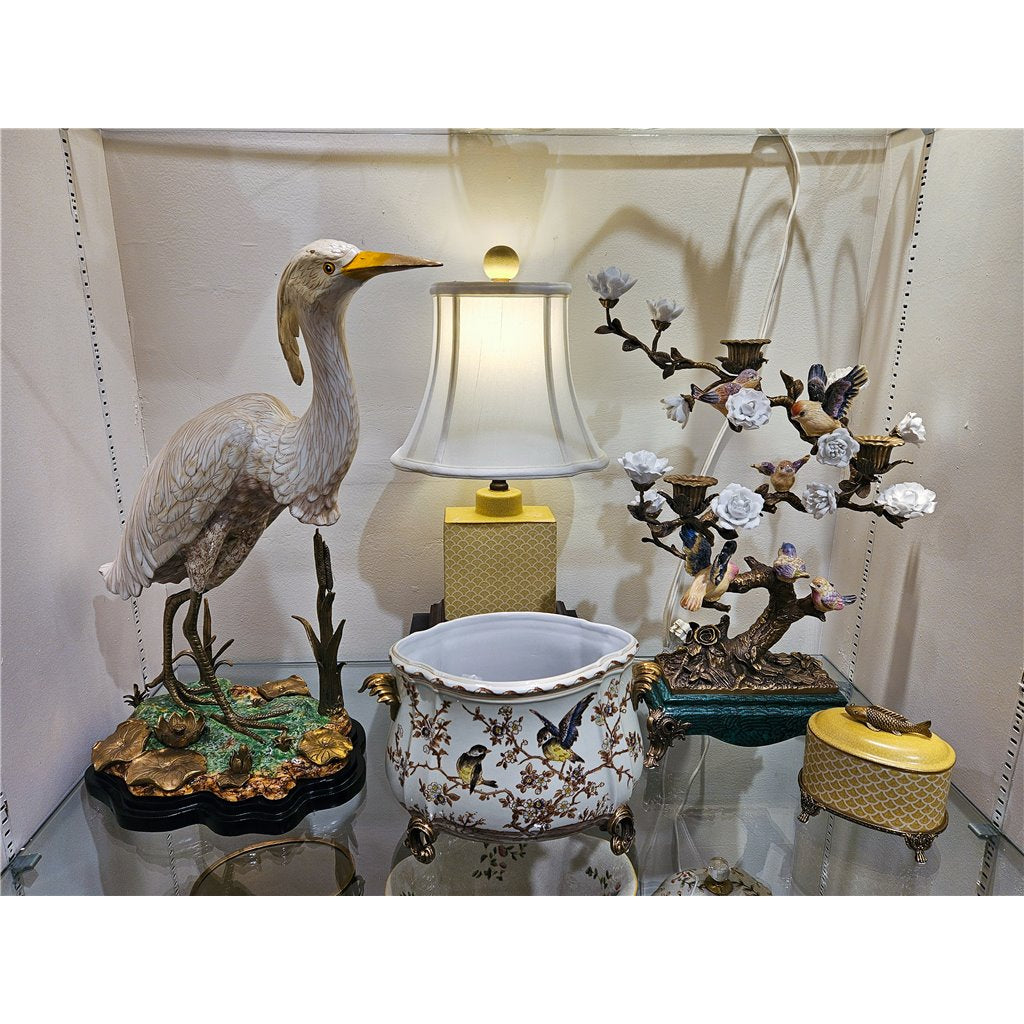 Danny's Fine Porcelain Floral & Bird Pattern Oval Planter with Bronze Ormolu in Xiamena