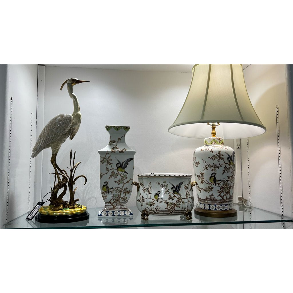 Danny's Fine Porcelain Floral & Bird Pattern Oval Planter with Bronze Ormolu in Xiamena