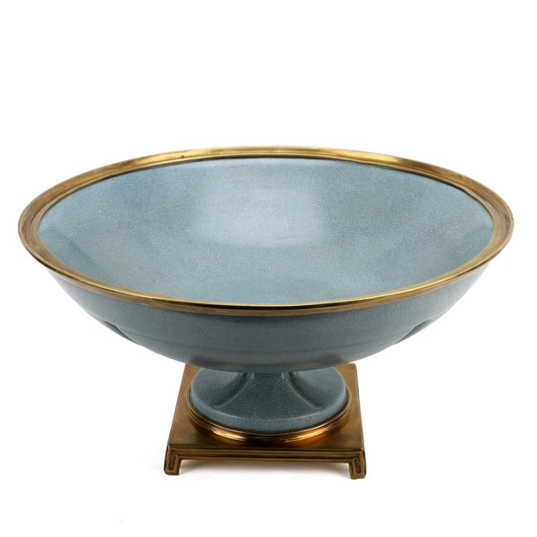 Danny's Fine Porcelain Big Round Bowl Centerpiece Bronze Ormolu- Tinted Ocean Blue