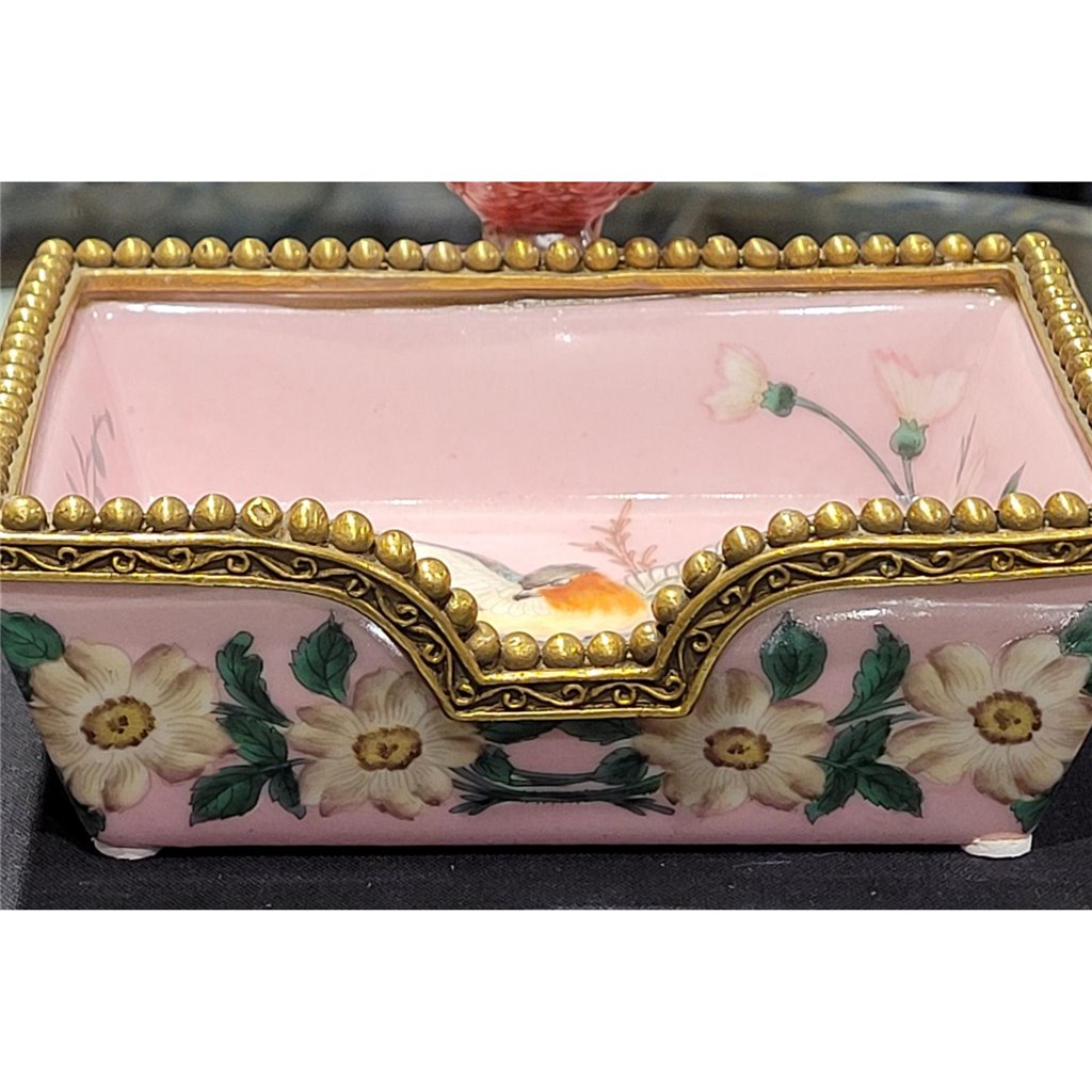 Danny's Fine Porcelain Rectangular Tray with Bird Bronze Ormolu