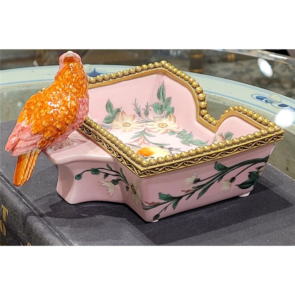 Danny's Fine Porcelain Rectangular Tray with Bird Bronze Ormolu