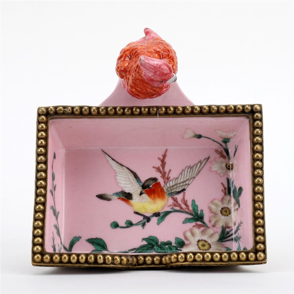 Danny's Fine Porcelain Rectangular Tray with Bird Bronze Ormolu