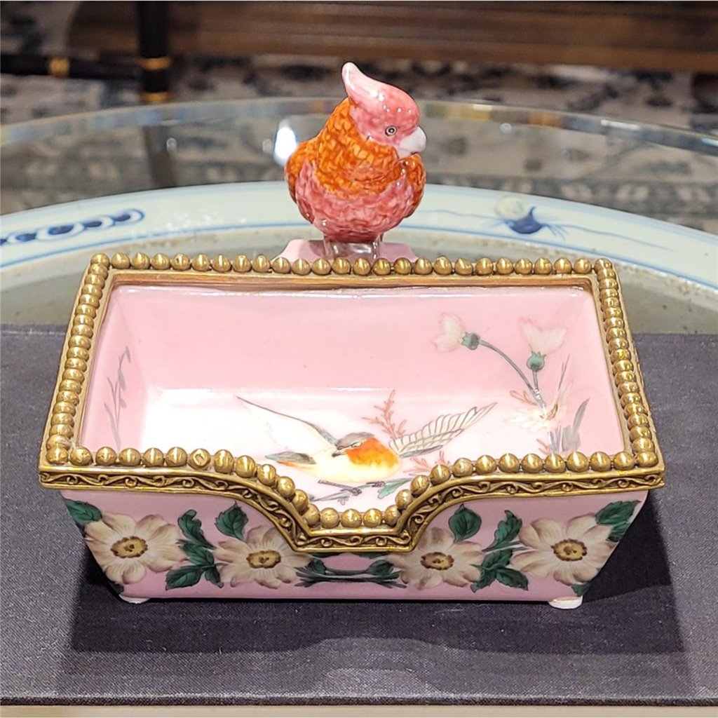 Danny's Fine Porcelain Rectangular Tray with Bird Bronze Ormolu