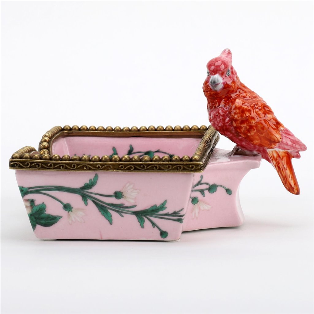 Danny's Fine Porcelain Rectangular Tray with Bird Bronze Ormolu
