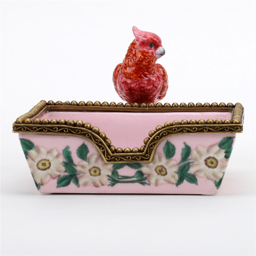 Danny's Fine Porcelain Rectangular Tray with Bird Bronze Ormolu