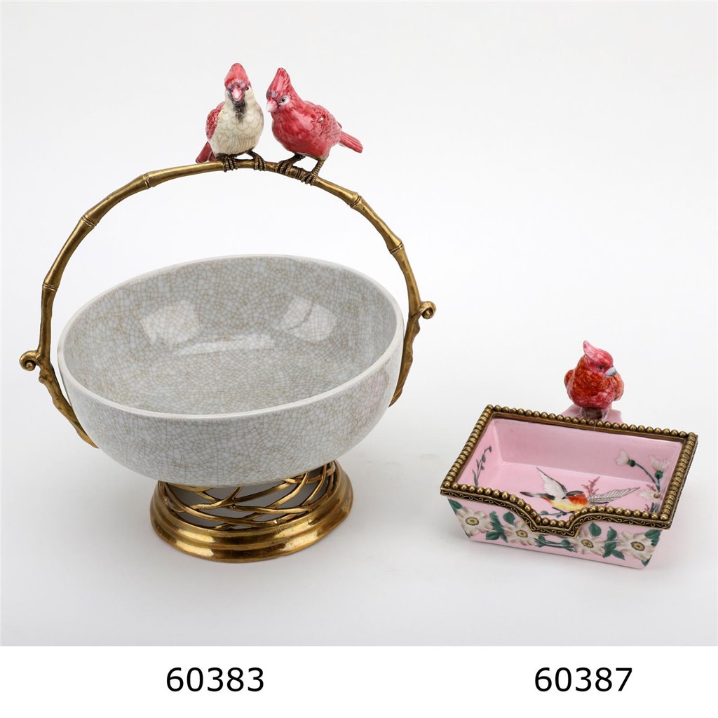Danny's Fine Porcelain Rectangular Tray with Bird Bronze Ormolu
