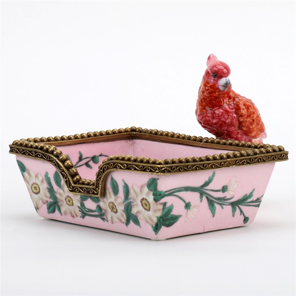 Danny's Fine Porcelain Rectangular Tray with Bird Bronze Ormolu