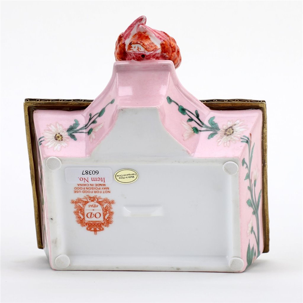 Danny's Fine Porcelain Rectangular Tray with Bird Bronze Ormolu