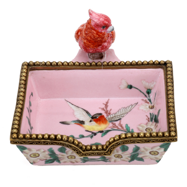 Danny's Fine Porcelain Rectangular Tray with Bird Bronze Ormolu
