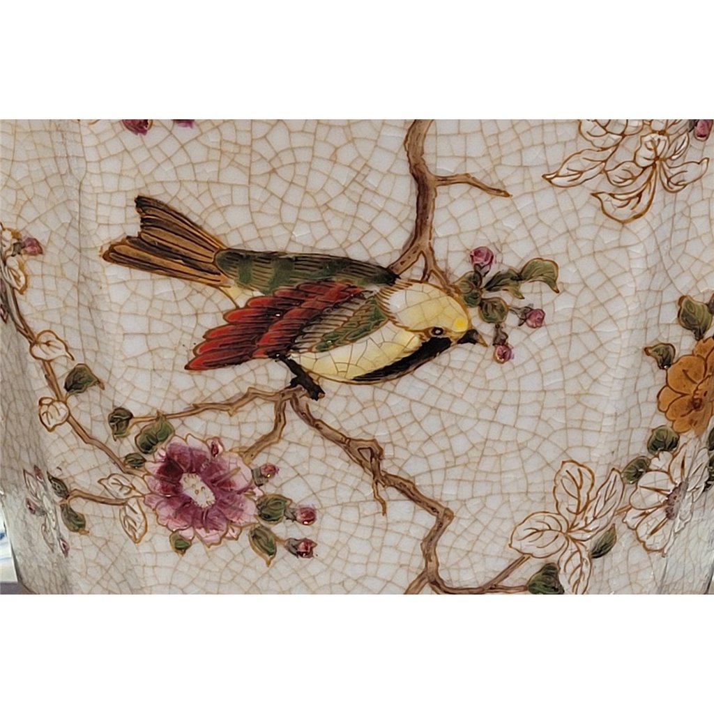 Danny's Fine Porcelain Floral & Bird Pattern Oval Planter with Bronze Ormolu in Feralia