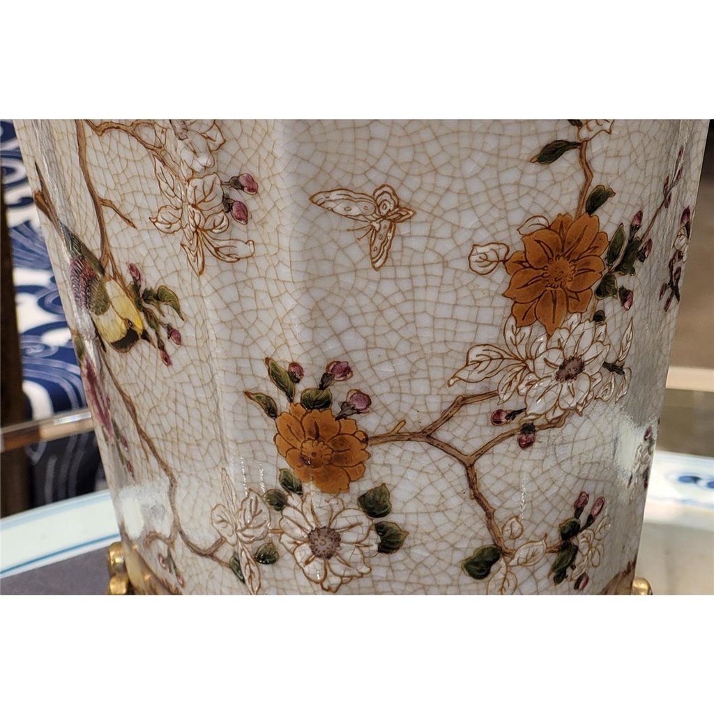 Danny's Fine Porcelain Floral & Bird Pattern Oval Planter with Bronze Ormolu in Feralia