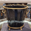 Danny's Fine Porcelain Black Oval Planter with Bronze Ormolu in Ebony Collection