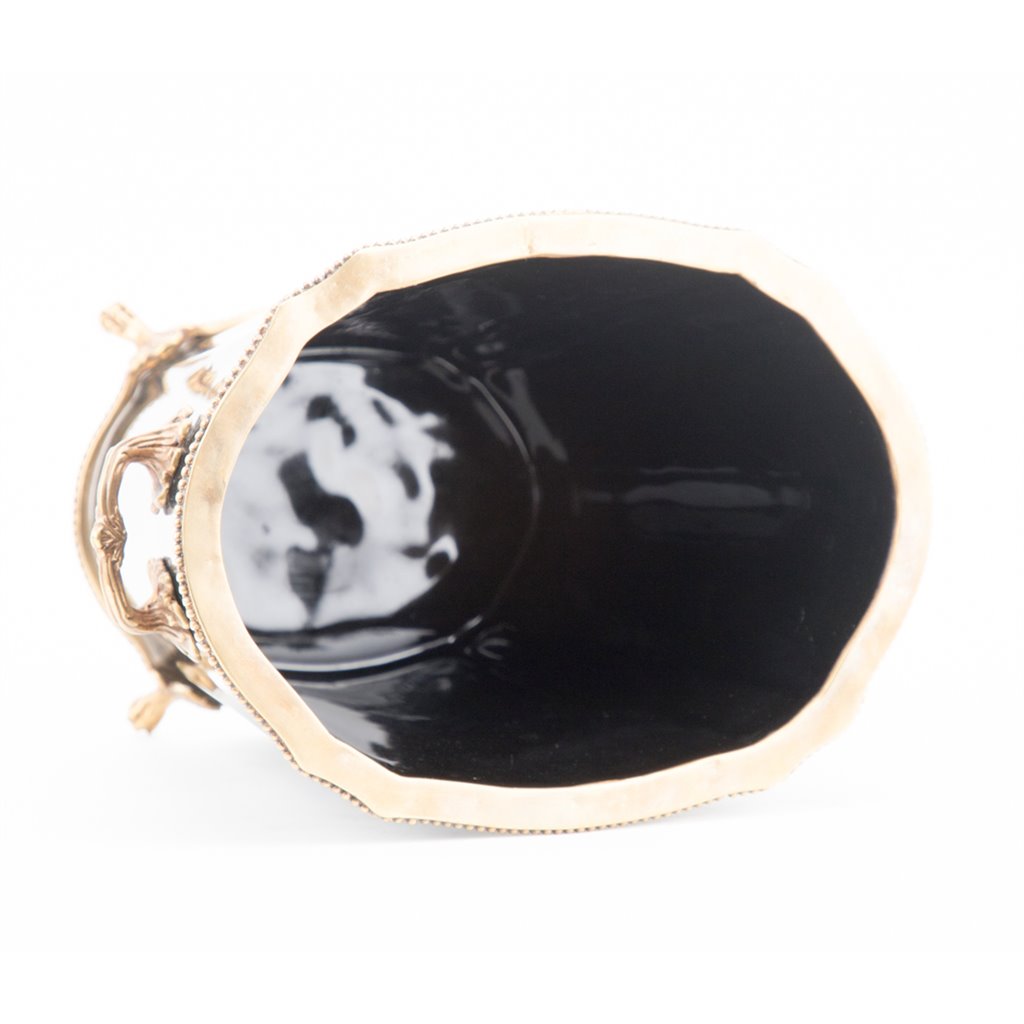 Danny's Fine Porcelain Black Oval Planter with Bronze Ormolu in Ebony Collection