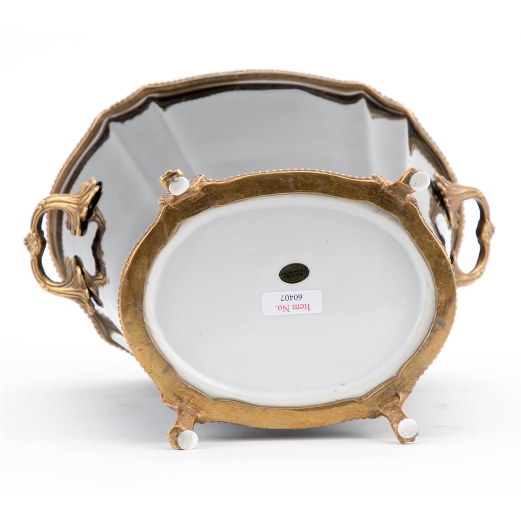 Danny's Fine Porcelain Black Oval Planter with Bronze Ormolu in Ebony Collection