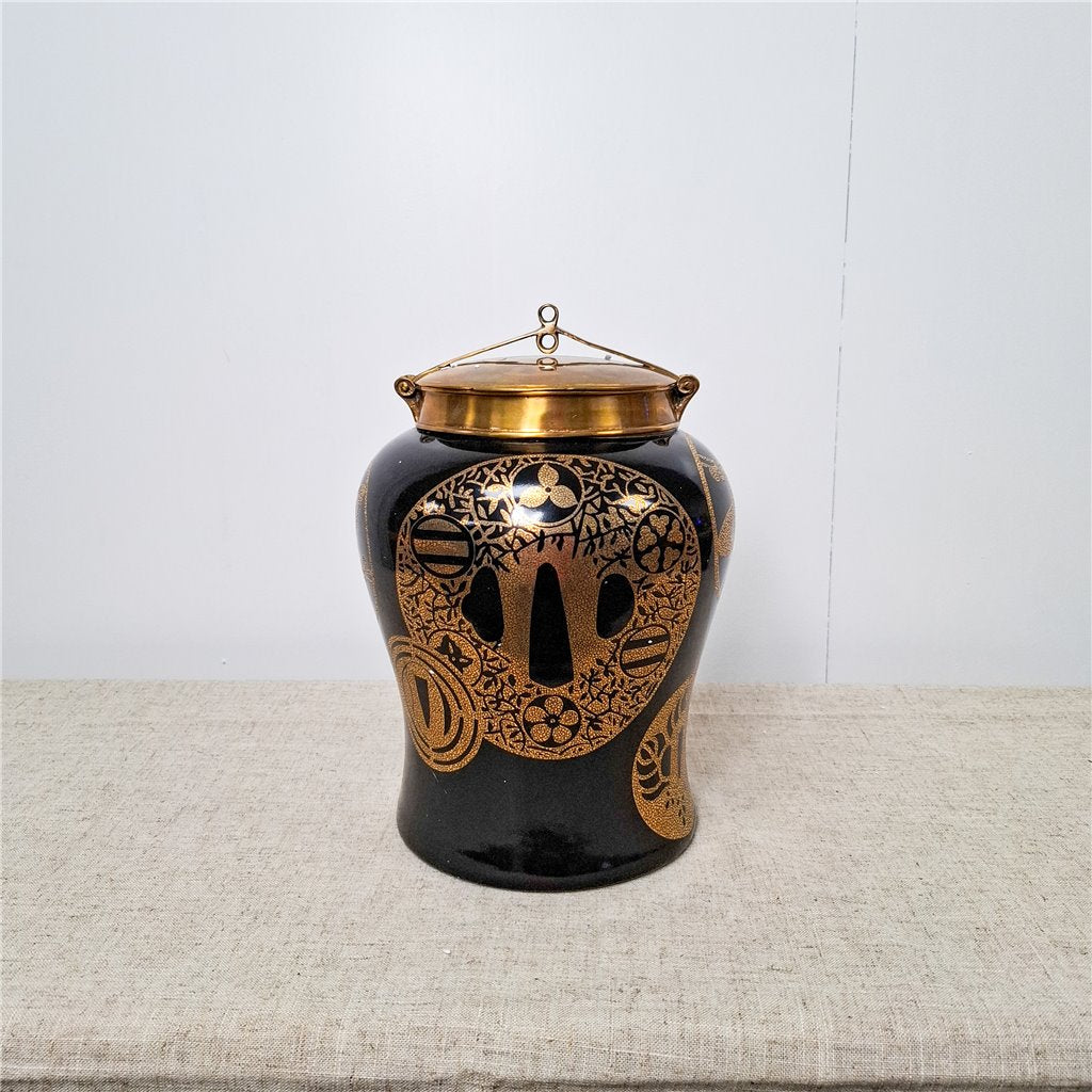 Danny's Fine Porcelain Porcelain Round Jar Black and Gold with Bronze Ormolu – A141 - CLOSEOUT