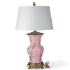 Danny's Fine Porcelain Pink Floral & Bird Pattern Round Vase Lamp with Bronze Ormolu in Pink
