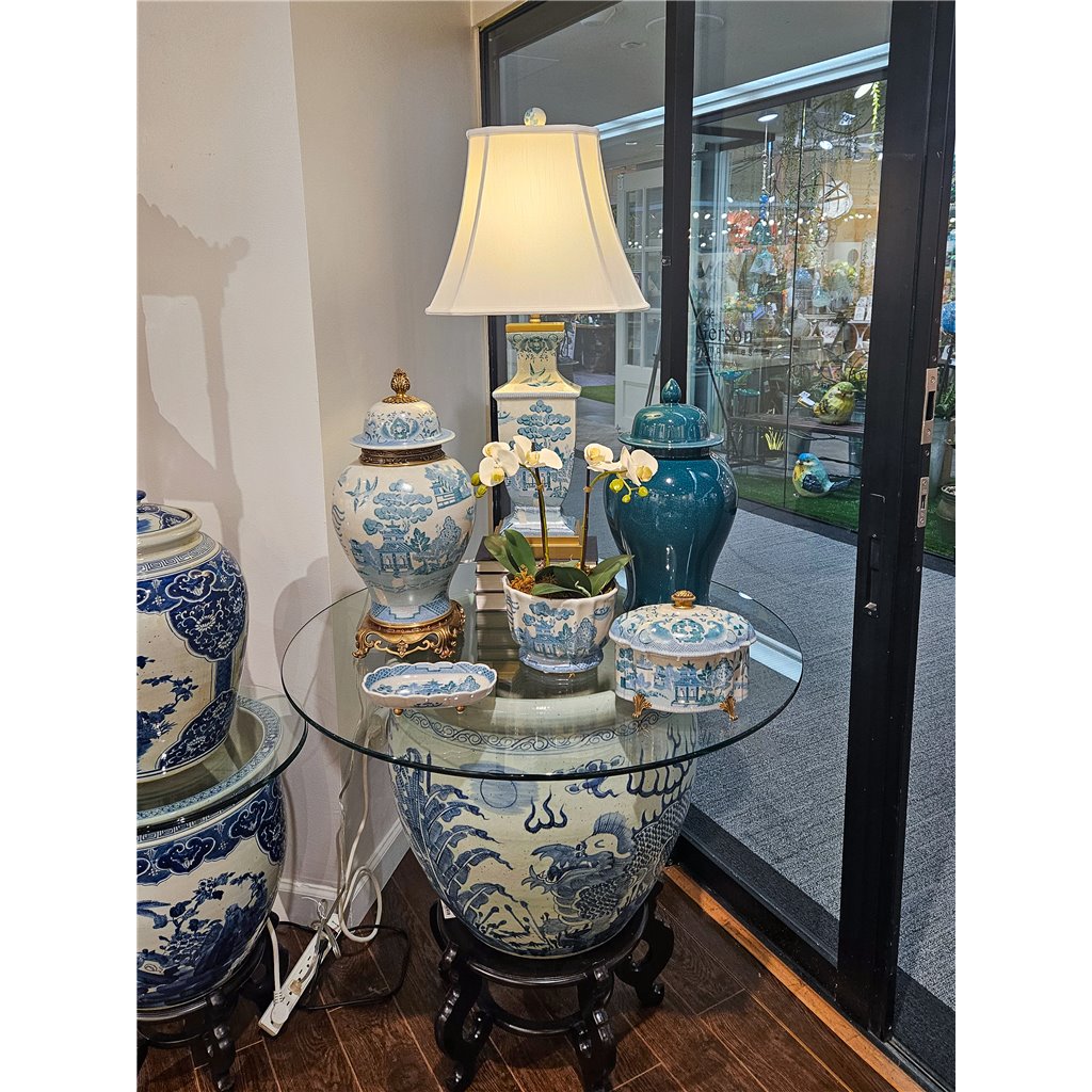 Danny's Fine Porcelain Rectangular Lamp in Turquoise White Willow Collection