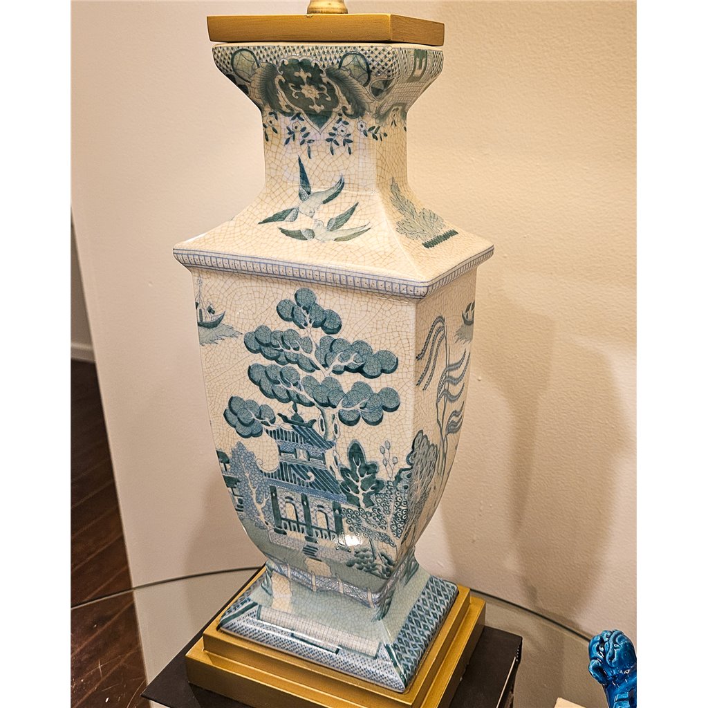 Danny's Fine Porcelain Rectangular Lamp in Turquoise White Willow Collection