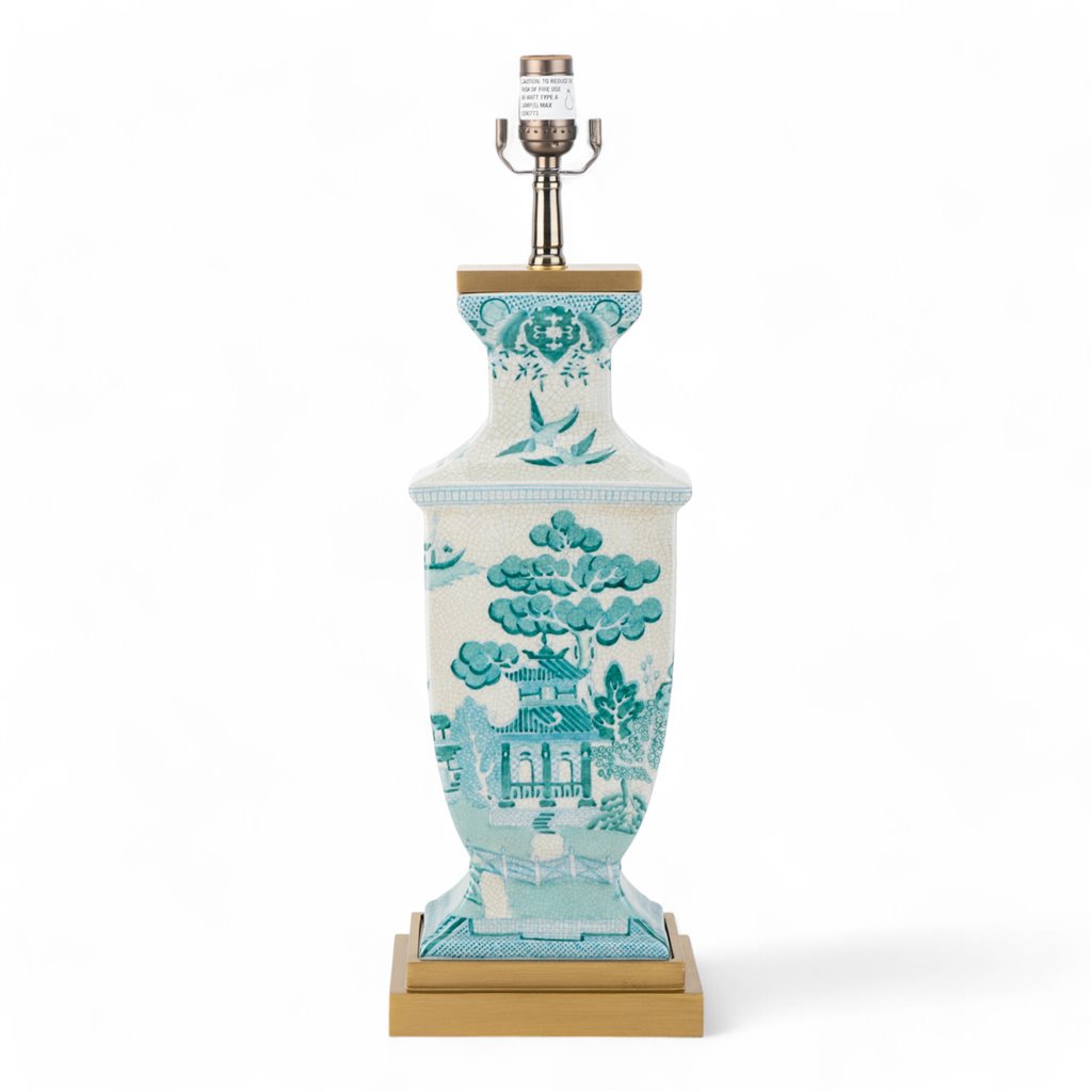 Danny's Fine Porcelain Rectangular Lamp in Turquoise White Willow Collection
