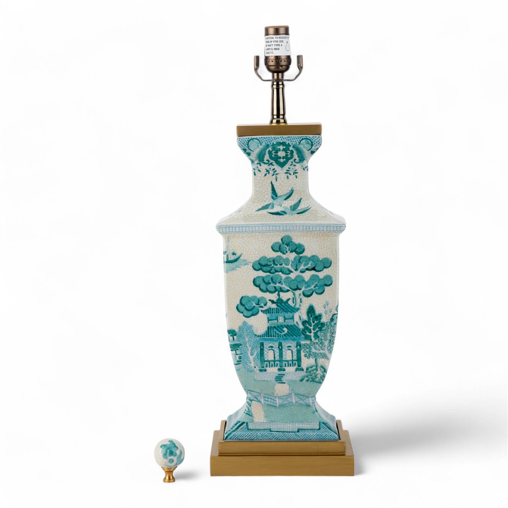 Danny's Fine Porcelain Rectangular Lamp in Turquoise White Willow Collection