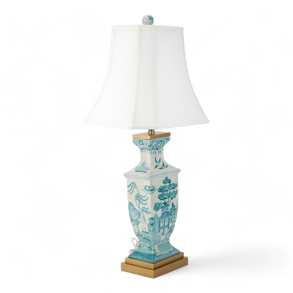 Danny's Fine Porcelain Rectangular Lamp in Turquoise White Willow Collection