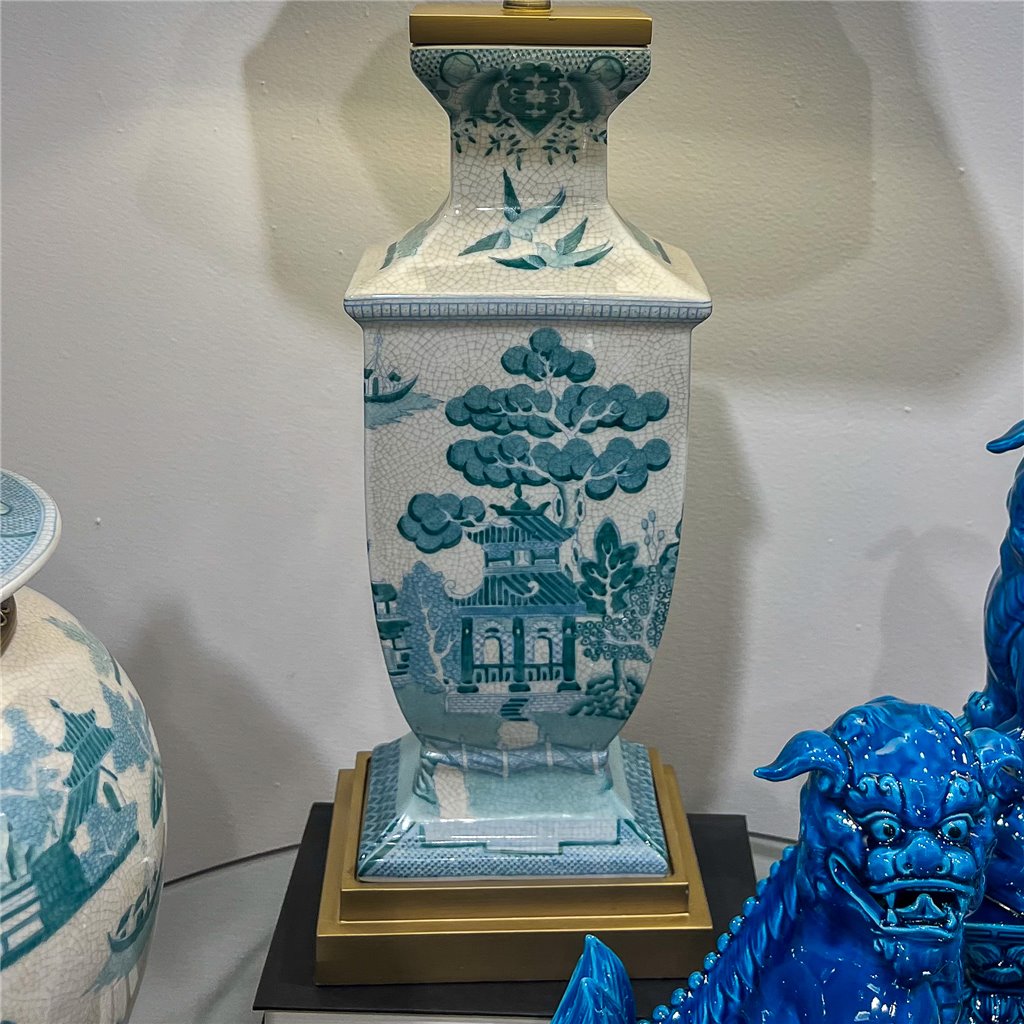 Danny's Fine Porcelain Rectangular Lamp in Turquoise White Willow Collection