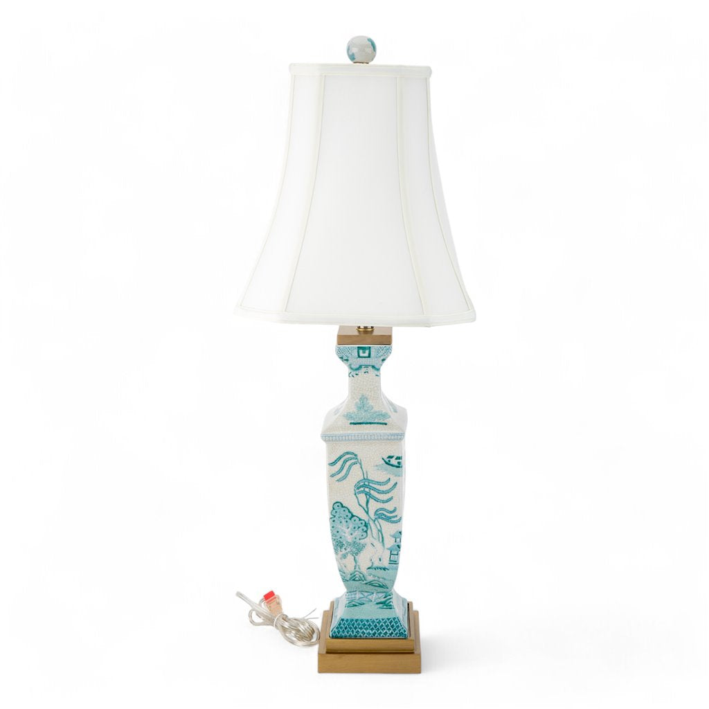 Danny's Fine Porcelain Rectangular Lamp in Turquoise White Willow Collection