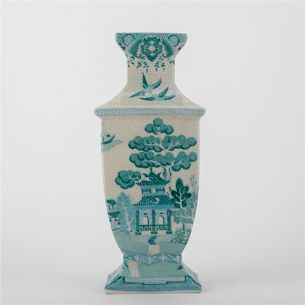 Danny's Fine Porcelain Rectangular Vase in Turquoise White Willow Collection