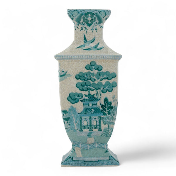 Danny's Fine Porcelain Rectangular Vase in Turquoise White Willow Collection