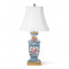 Danny's Fine Porcelain Rectangular Lamp with Multicolor Florals in Blue Lattice - Garden