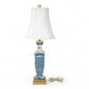 Danny's Fine Porcelain Rectangular Lamp with Multicolor Florals in Blue Lattice - Garden