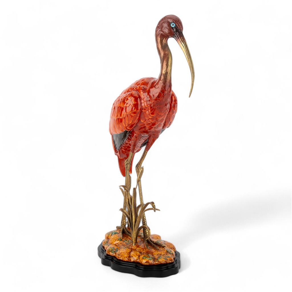 Danny's Fine Porcelain Bird Figure with Bronze Ormolu-Scarlet Ibis