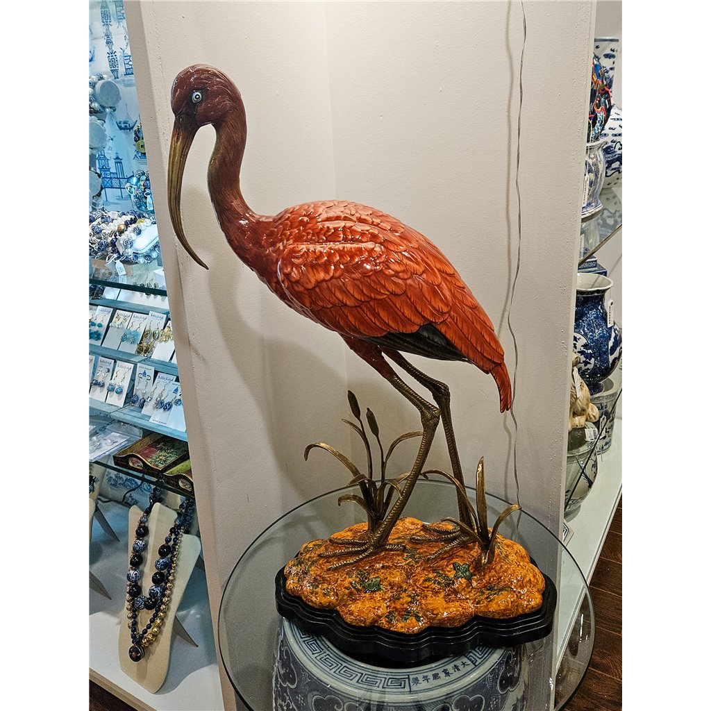 Danny's Fine Porcelain Bird Figure with Bronze Ormolu-Scarlet Ibis