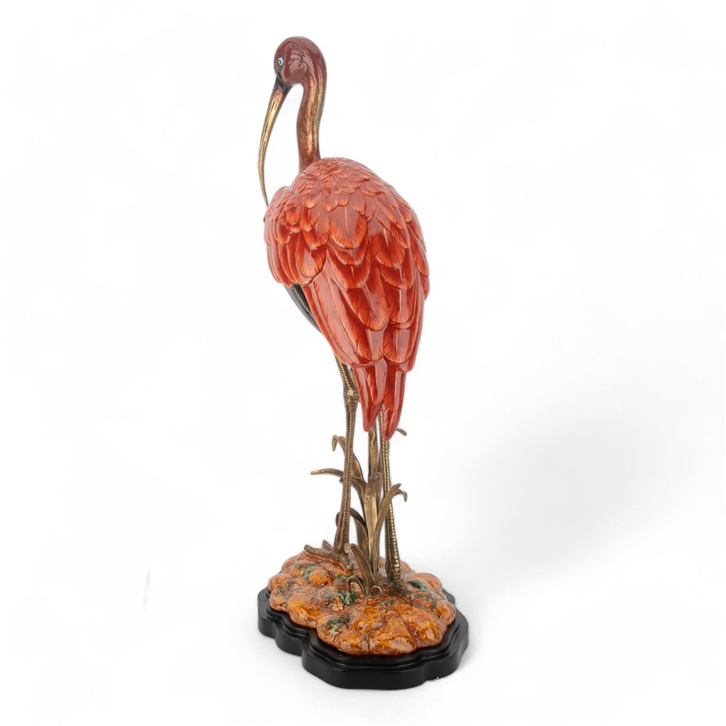 Danny's Fine Porcelain Bird Figure with Bronze Ormolu-Scarlet Ibis