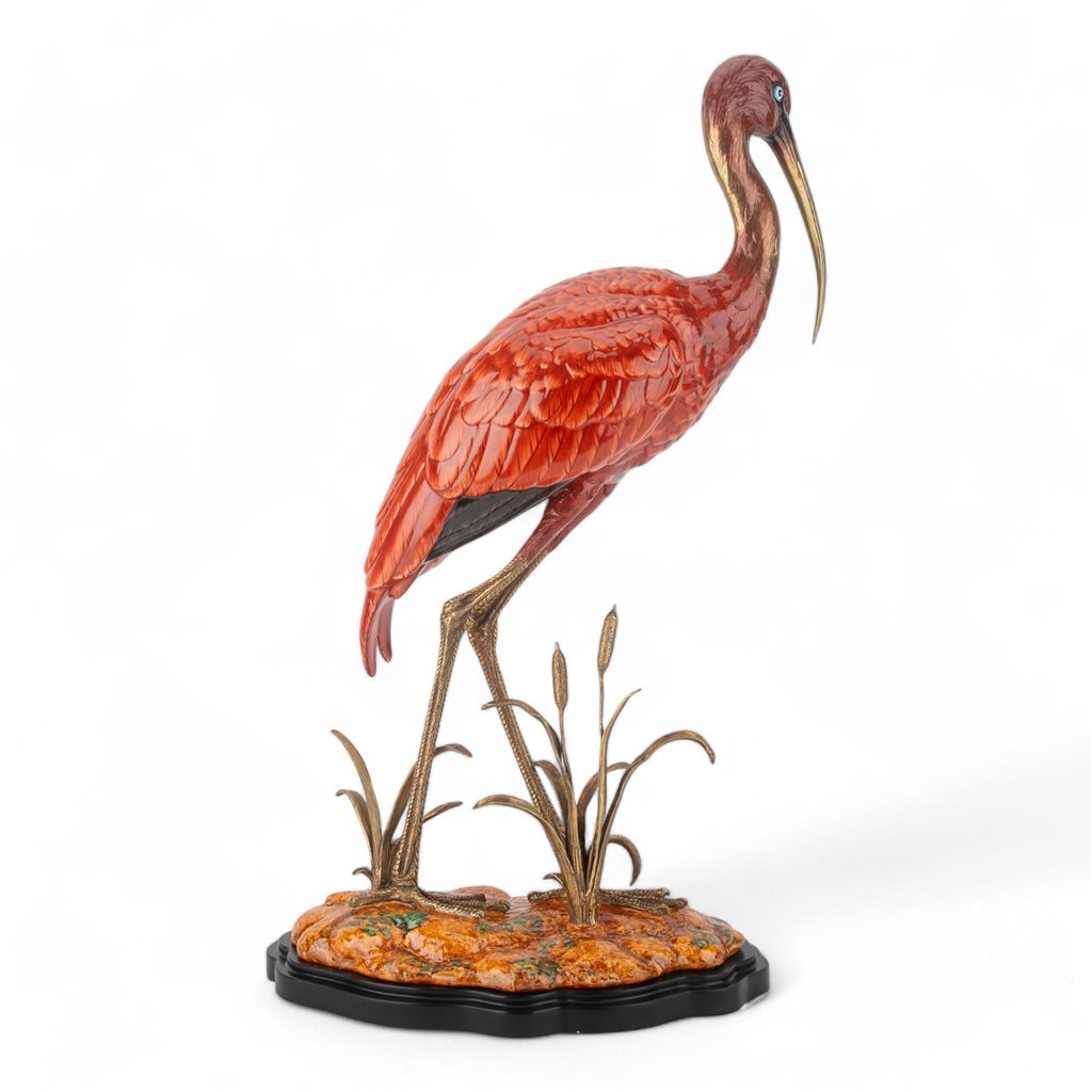 Danny's Fine Porcelain Bird Figure with Bronze Ormolu-Scarlet Ibis